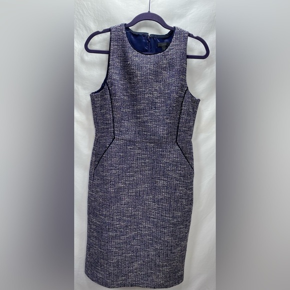 J. Crew Sleeveless Tailored Metallic Blue & Pink Tweed Sleeveless Dress, Size 10 - Picture 1 of 9